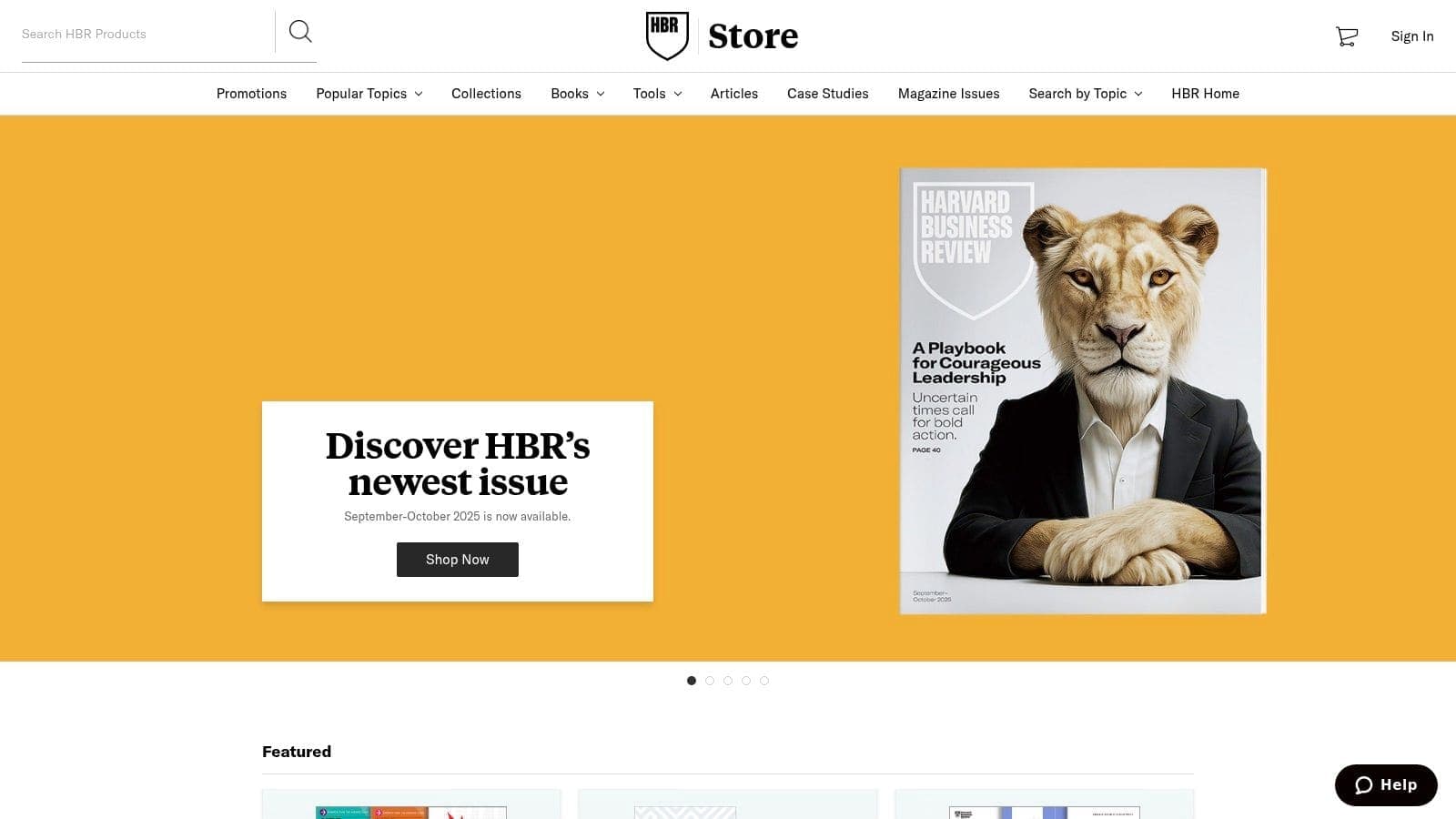 Harvard Business Publishing Store showcasing business case studies and academic resources